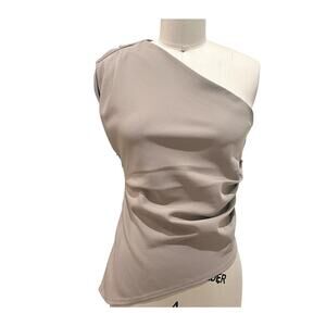 NA-KD One Shoulder Asymmetric Top Womens EU 36 Small Taupe Ruched New Modern